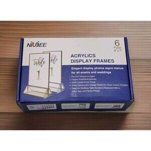NIUBEE Acrylic Display Frames 5x7" 6-Pack Table Sign Holder Gold/Silver Base Wed